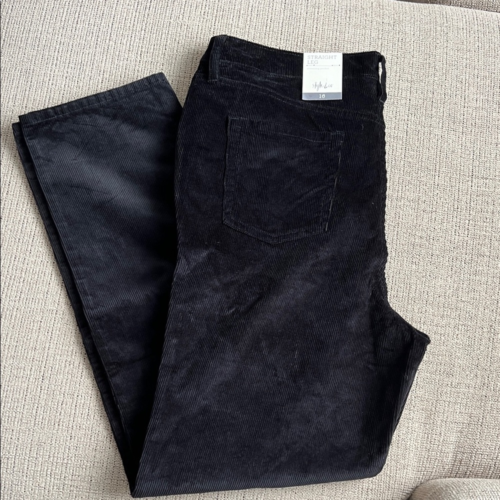 Style & Co. Black Corduroy Straight Leg Pants size 16